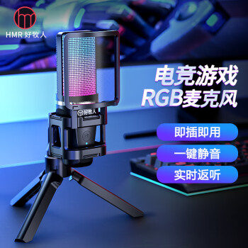 好牧人麥克風電腦臺式筆記本USB游戲語音主播k歌直音視頻會議配音專業(yè)收錄音降噪電容麥外置桌面話筒電競外設	